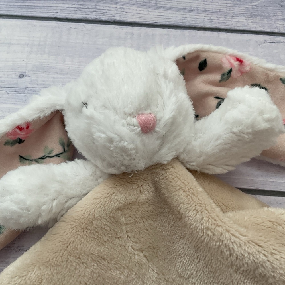 Blankets & Beyond Bunny Rabbit Lovey Beige Floral Ears Baby Security Blanket - Picture 3 of 8